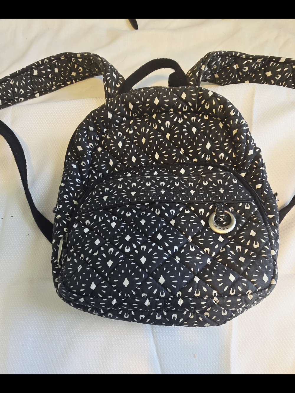 Travelon Quilted Black and White Patterned Mini Backpack